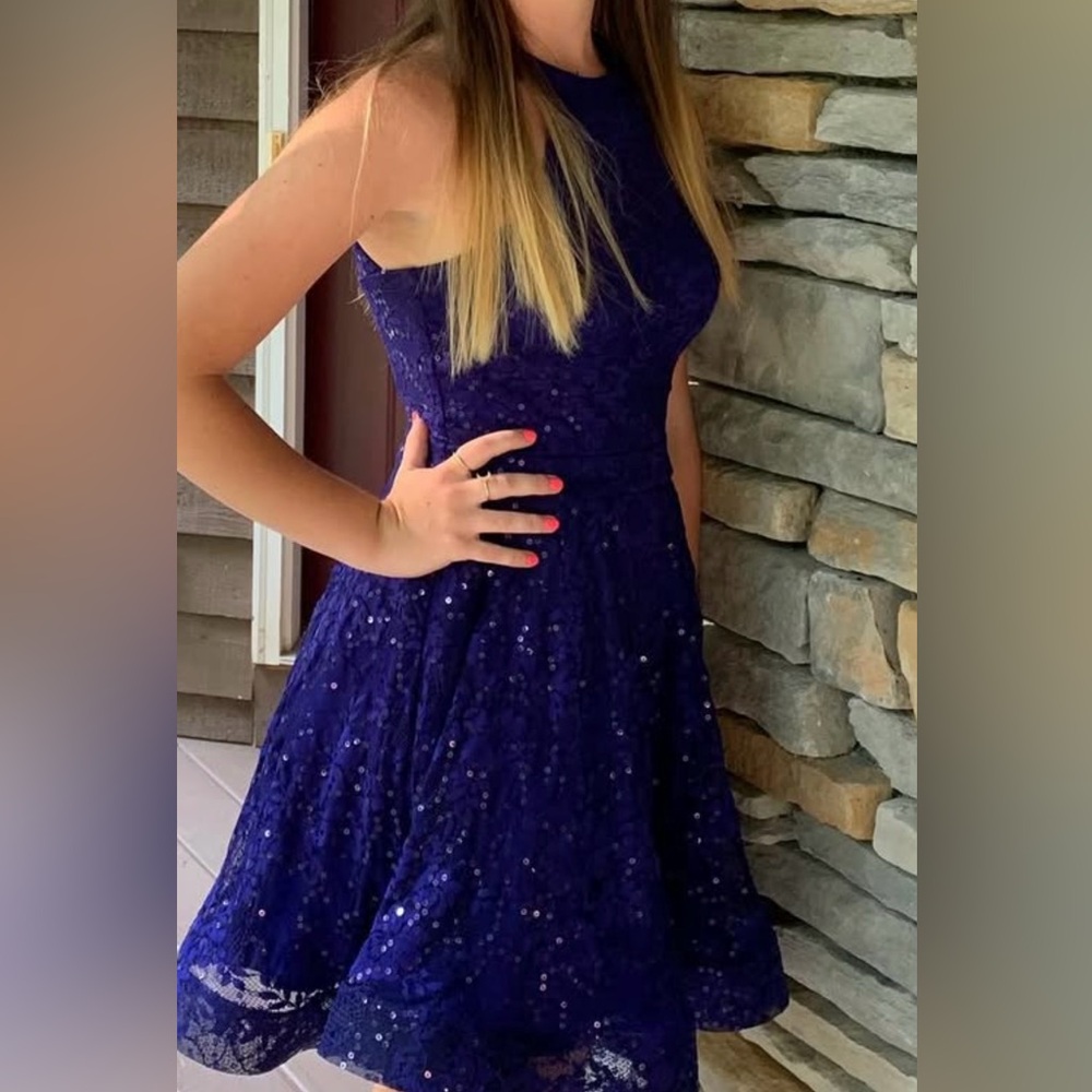 Lulu's Navy Blue Lace Mini Dress